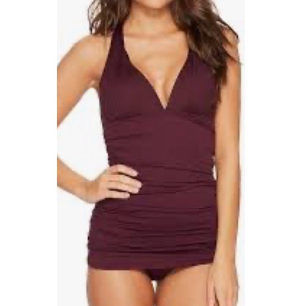 LAUREN RALPH LAUREN Womens Slimming Fit Halter Tankini Swim Top Purple sz 14
